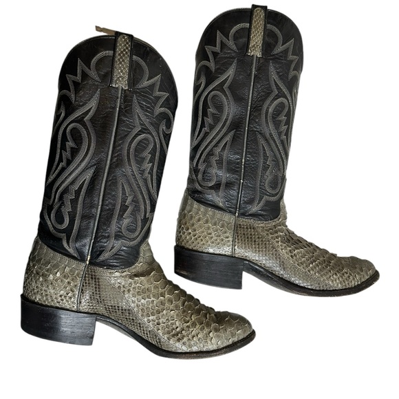 J Chisholm Snakeskin Leather Python Cowboy Boots Men's Sz 10 EE Leather Lined - Picture 11 of 16